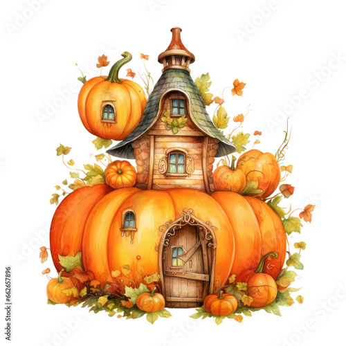 watercolor autumn pumpkin house clipart