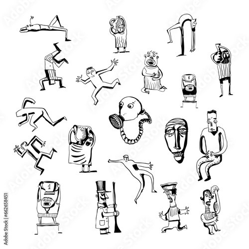 Set of funny doodle people