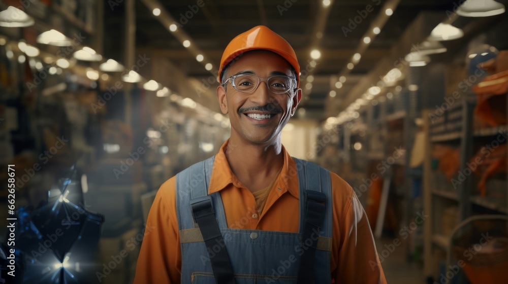 A man in work attire with a hard hat on A man in work attire with a hard hat on