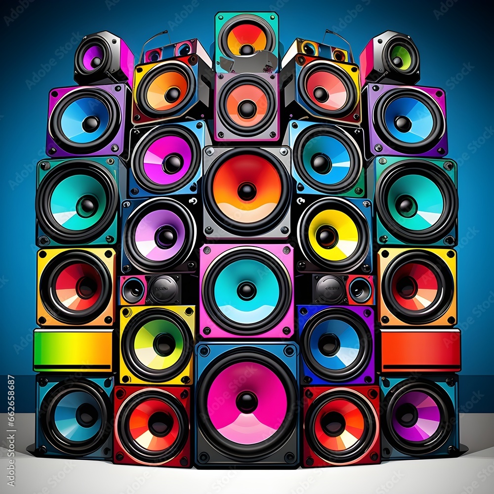 A vibrant stack of music speakers represents the heart of audio technology, promising an immersive and high-quality musical experience. Whether for concerts, events, or personal enjoyment, these speak A vibrant stack of music speakers represents the heart of audio technology, promising an immersive and high-quality musical experience. Whether for concerts, events, or personal enjoyment, these speak