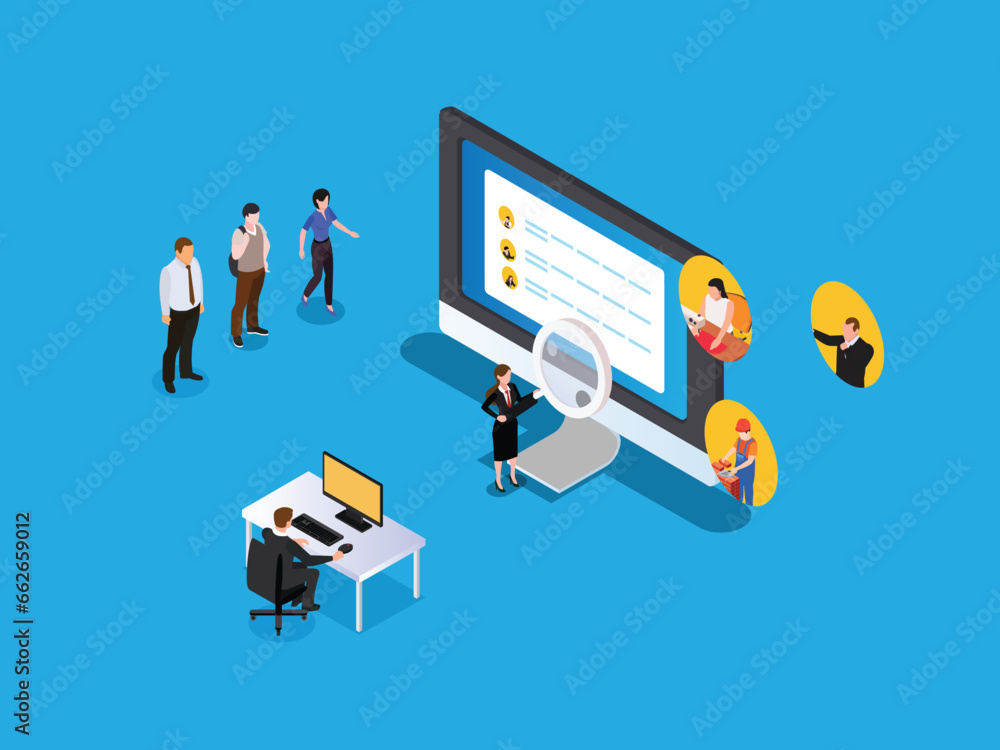 Recruiting, hiring, considering job applications isometric 3d vector illustration concept for banner, website, illustration, landing page, flyer, etc Recruiting, hiring, considering job applications isometric 3d vector illustration concept for banner, website, illustration, landing page, flyer, etc