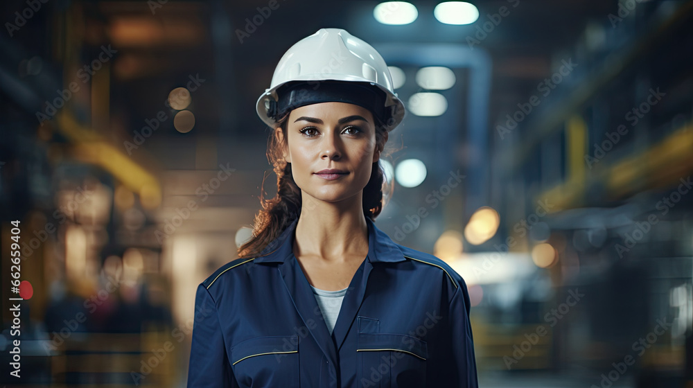 Portrait of a caucasian female engineer working in a factory Portrait of a caucasian female engineer working in a factory