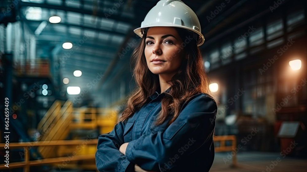 Portrait of a caucasian female engineer working in a factory Portrait of a caucasian female engineer working in a factory