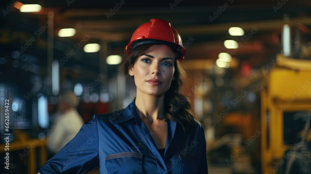 Portrait of a caucasian female engineer working in a factory Portrait of a caucasian female engineer working in a factory