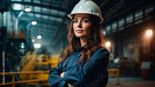 Portrait of a caucasian female engineer working in a factory © Farnaces