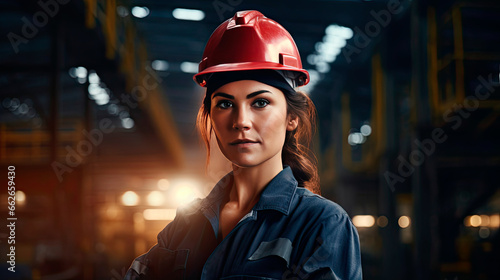 Portrait of a caucasian female engineer working in a factory © Farnaces