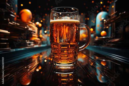The image showcases a fusion of intricate shapes and vibrant colors, resulting in a captivating and visually engaging design that celebrates the enjoyment of beer.  #662659431