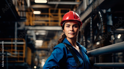 Portrait of a caucasian female engineer working in a factory