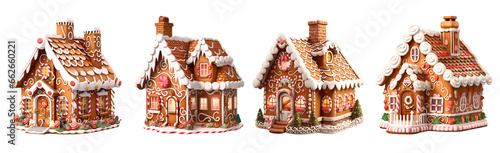 Set Gingerbread house Cookies cake home xmas on transparent background cutout, PNG file. for product presentation. banner, poster, card, t shirt, sticker