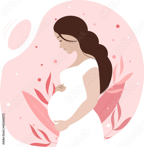 Beautiful pregnant woman expecting a baby, flat illustration 
