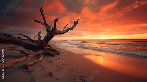 A photography of a awesome beach landscape with sunset