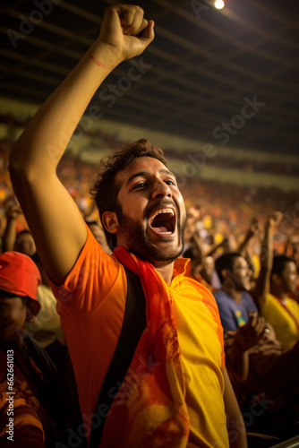 United in Excitement Energetic Crowd of Sports Fans Heartily Cheering in a Packed Stadium