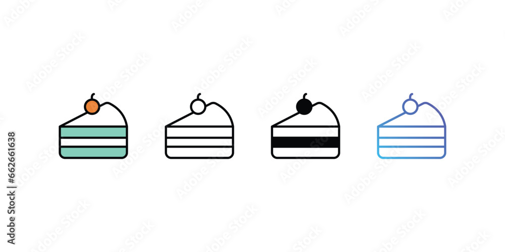 Pastry icons, color, line, glyph, gradient, Blue icon, Food icon in five variations stock illustration. Pastry icons, color, line, glyph, gradient, Blue icon, Food icon in five variations stock illustration.