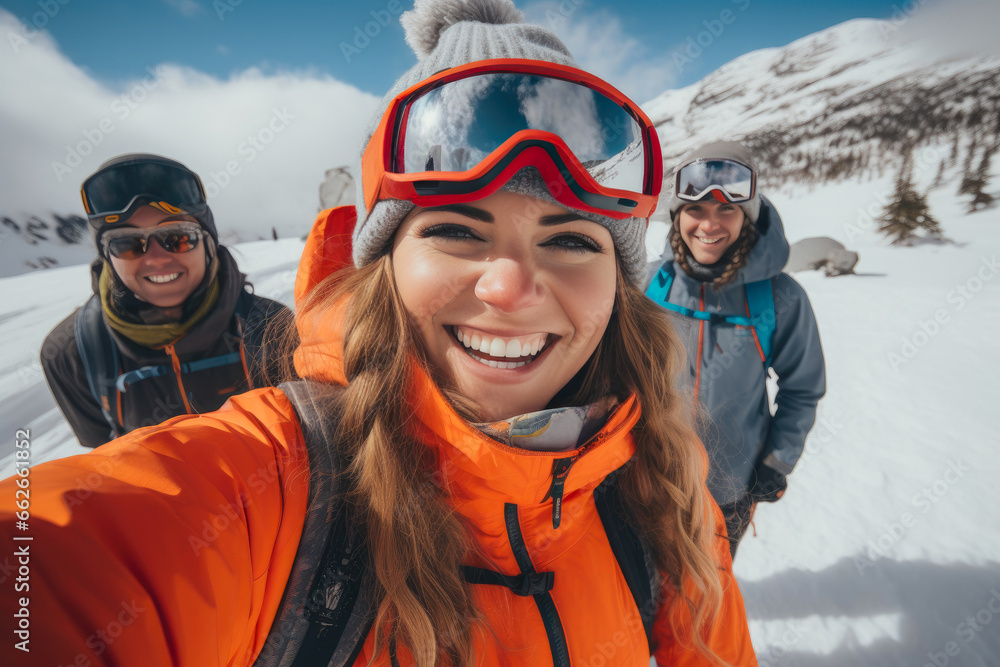 Skiing Adventures: Group Selfie Fun Skiing Adventures: Group Selfie Fun