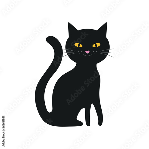 Black cat cute halloween vector illustration