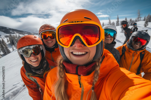 Slope Selfie: Ski Enthusiasts Pose Together