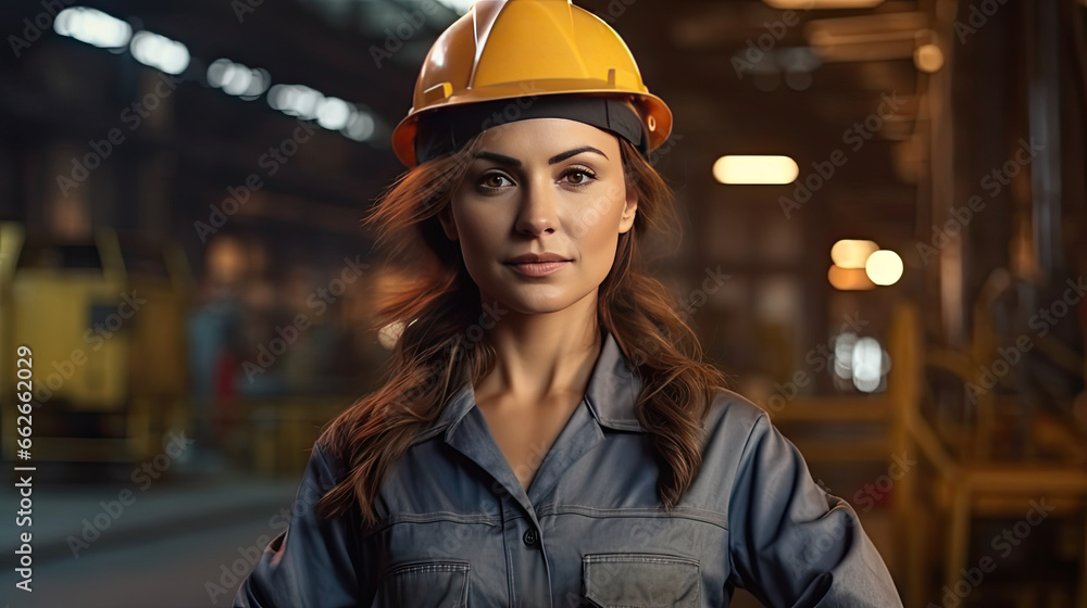 Portrait of a caucasian female engineer working in a factory Portrait of a caucasian female engineer working in a factory
