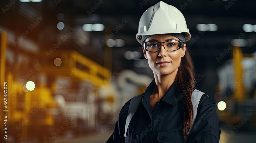Portrait of a caucasian female engineer working in a factory Portrait of a caucasian female engineer working in a factory