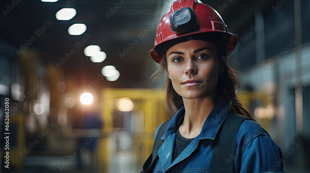 Portrait of a caucasian female engineer working in a factory Portrait of a caucasian female engineer working in a factory