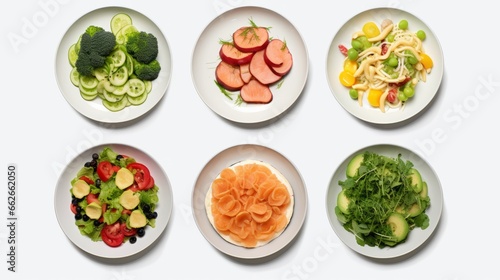 A colorful assortment of dishes on a pristine white plate