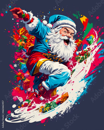 Santa Claus in bright splashes of paint