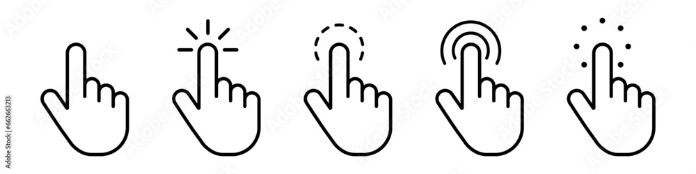 Computer mouse click cursor arrow icons set. Clicking cursor, Vector hand cursors icons click set. Hand icon design. Pointer click icon. Loading icon.Vector illustration EPS 10 - obrazy, fototapety, plakaty 