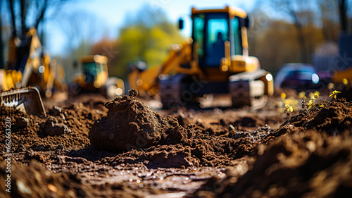  retroexcavadora excavando tierra y haciendo cimientos en una obra. photo