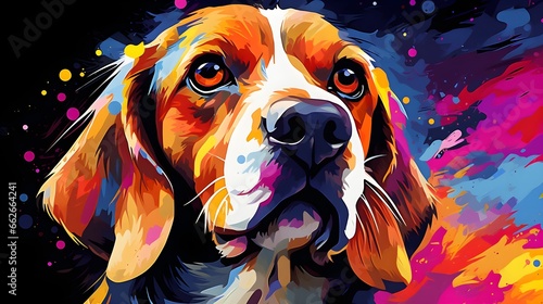 A closeup colorful digital painting of a beagle dog - Generative AI