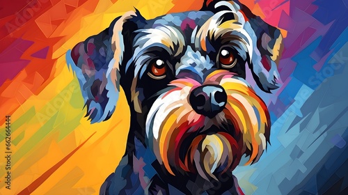 A closeup colorful digital painting of a Miniature schnauzer dog - Generative AI photo