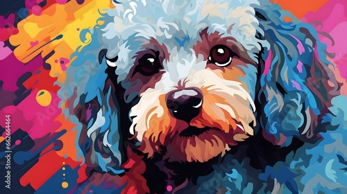 A closeup colorful digital painting of a Poodle dog - Generative AI