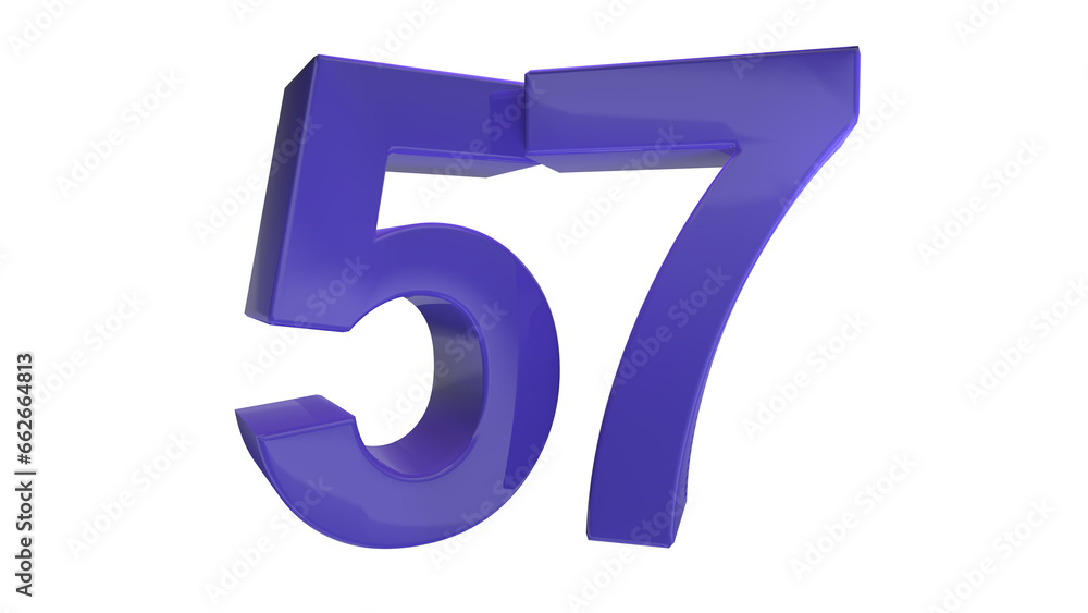 Creative design purple 3d number 57