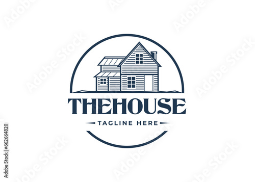 house cabin logo design vintage vector illustration