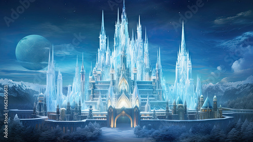 Grand Ice Palace: Towering Spires and Starlit Winter Night