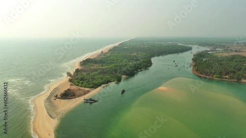 Goa, India: Aerial view of famous Indian summer resort by Arabian Sea, southern part of region with beaches Mobor, Betul and Cavelossim beach - landscape panorama of South Asia from above photo