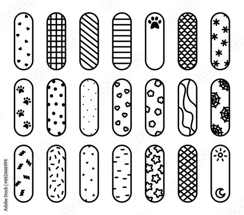Paper bookmarks templates. Abstract pattern style book separator. Decorative bookmark set. Set of cute bookmarks for books, notebooks, and notepads. Vector illustration in linear style