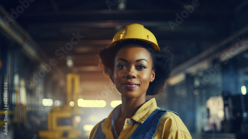 Portrait of a black female engineer working in a factory © Farnaces