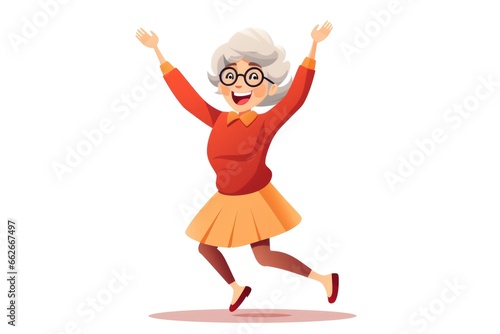 Very happy elderly woman rejoices at a successful project on white background