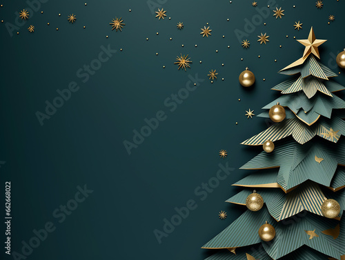 Minimalist Christmas card in green and gold colors © Alika