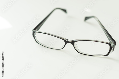 Black frame eyeglasses isolated on white background, Myopia, Short sighted or presbyopia eyeglasses.
