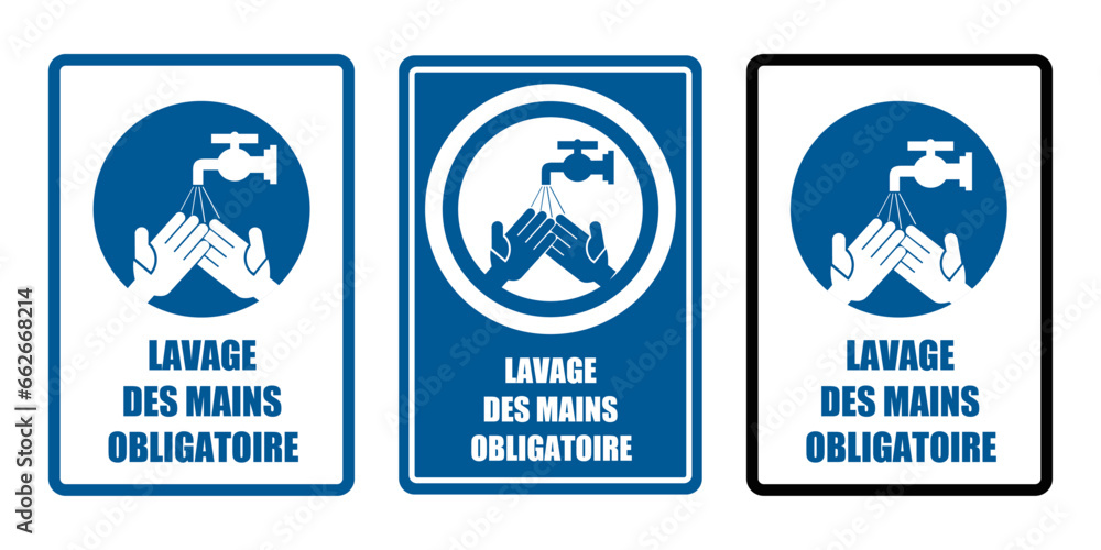 lavage des mains obligatoire equipement sécurité travail EPI icones rond bleu