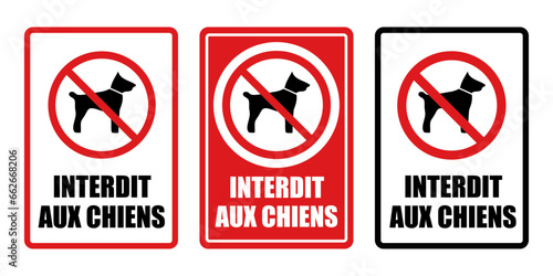 Interdit aux chiens panneau interdiction fond rouge barré