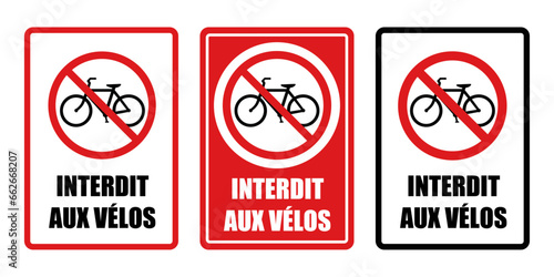 interdit aux vélos panneau interdiction fond rouge barré
