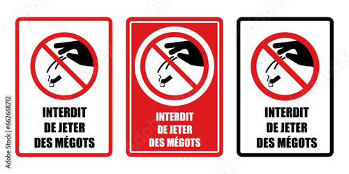 Interdit de jeter des mégots panneau interdiction fond rouge barré