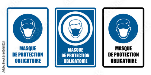 masque obligatoire equipement sécurité travail EPI icones rond bleu