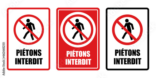 piétons interdit panneau interdiction fond rouge barré