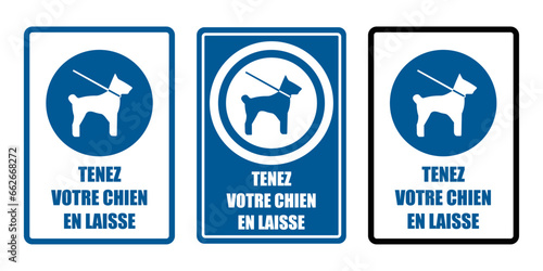 tenir votre chien en laisse obligatoire equipement sécurité travail EPI icones rond bleu