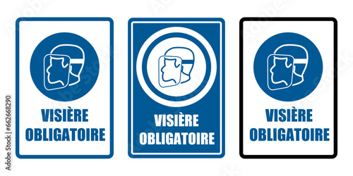visière obligatoire equipement sécurité travail EPI icones rond bleu