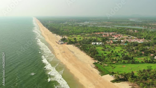 Goa, India: Aerial view of famous Indian summer resort by Arabian Sea, southern part of region with beaches Mobor, Betul and Cavelossim beach - landscape panorama of South Asia from above photo