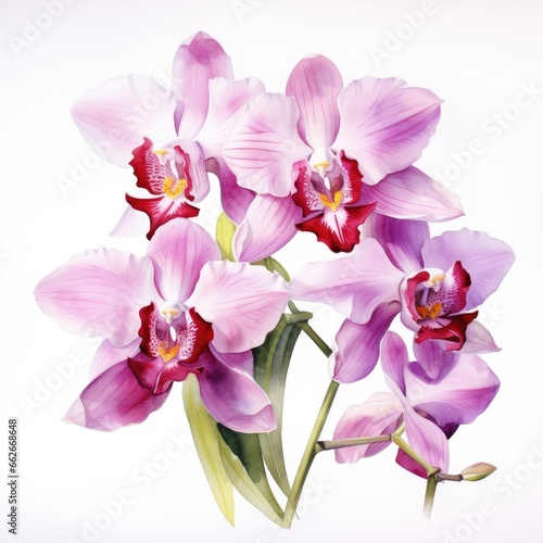 watercolor orchid flowers illustration on a white background.