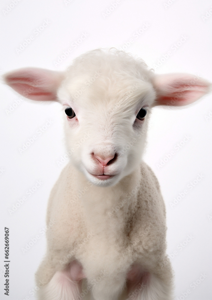 Fototapeta premium Farming white livestock animals young cute sheep